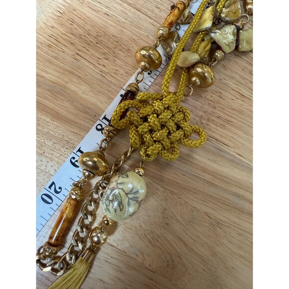 Vintage Multilayer Gold & Yellow Beaded Necklaces With Tassel , Set of Four - Picture 7 of 9